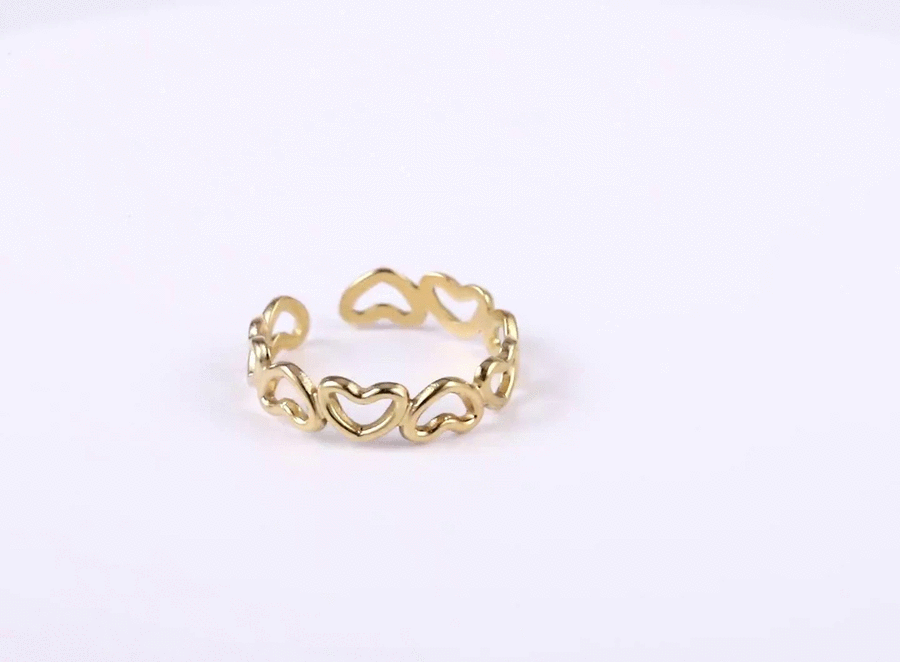 MRSS26 STAINLESS STEEL ADJUSTABLE HOLLOW HEART OPEN RING
