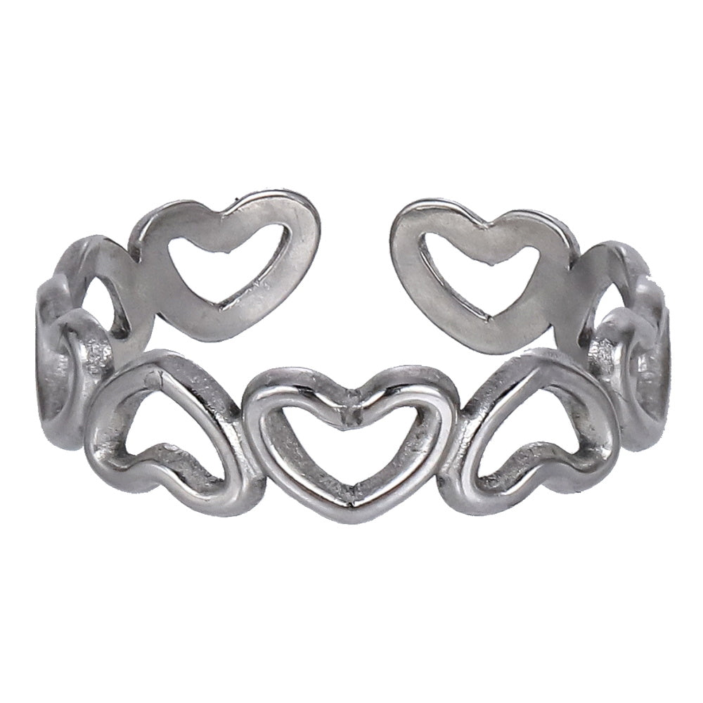 MRSS26 STAINLESS STEEL ADJUSTABLE HOLLOW HEART OPEN RING