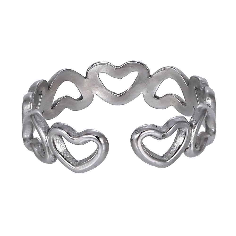 MRSS26 STAINLESS STEEL ADJUSTABLE HOLLOW HEART OPEN RING