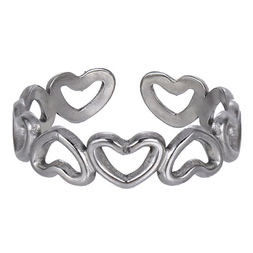 MRSS26 STAINLESS STEEL ADJUSTABLE HOLLOW HEART OPEN RING