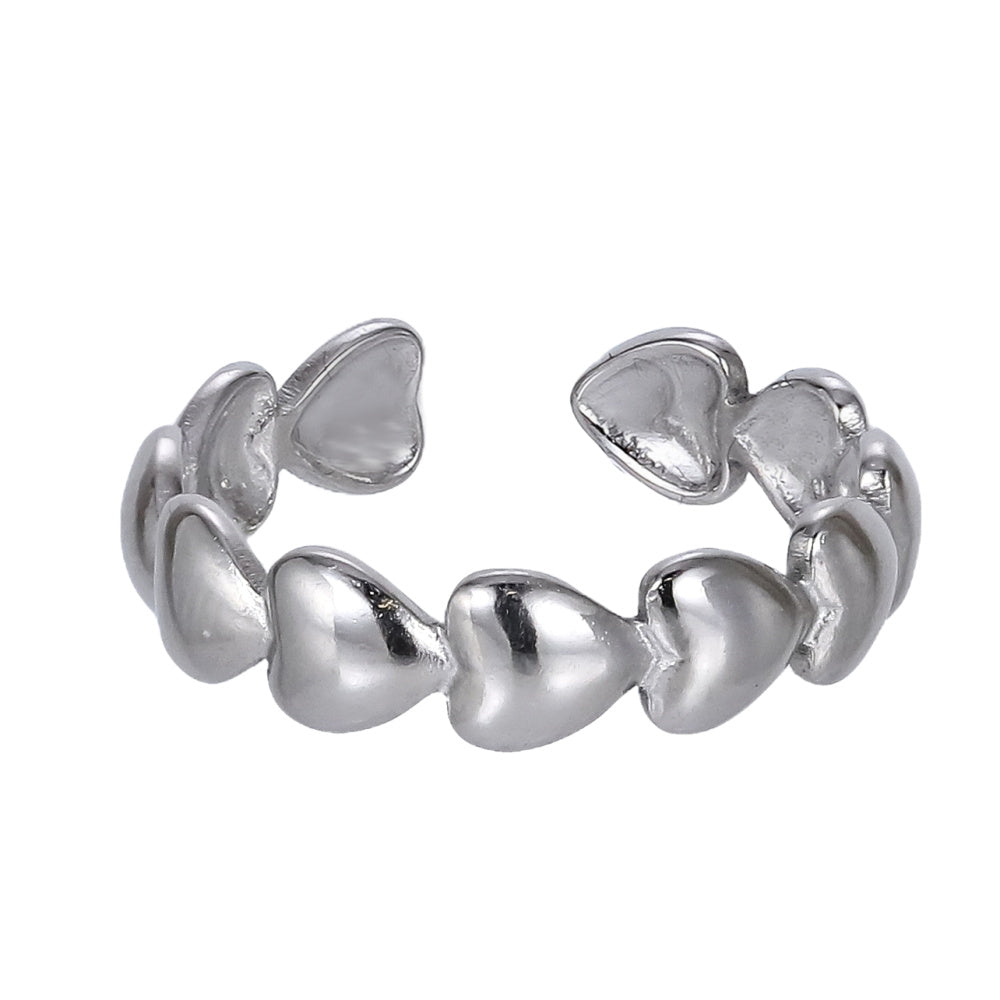 MRSS27 STAINLESS STEEL ADJUSTABLE HEART OPEN RING