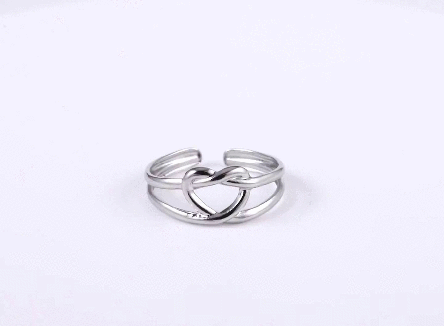 MRSS32 STAINLESS STEEL ADJUSTABLE HEART KNOT OPEN RING