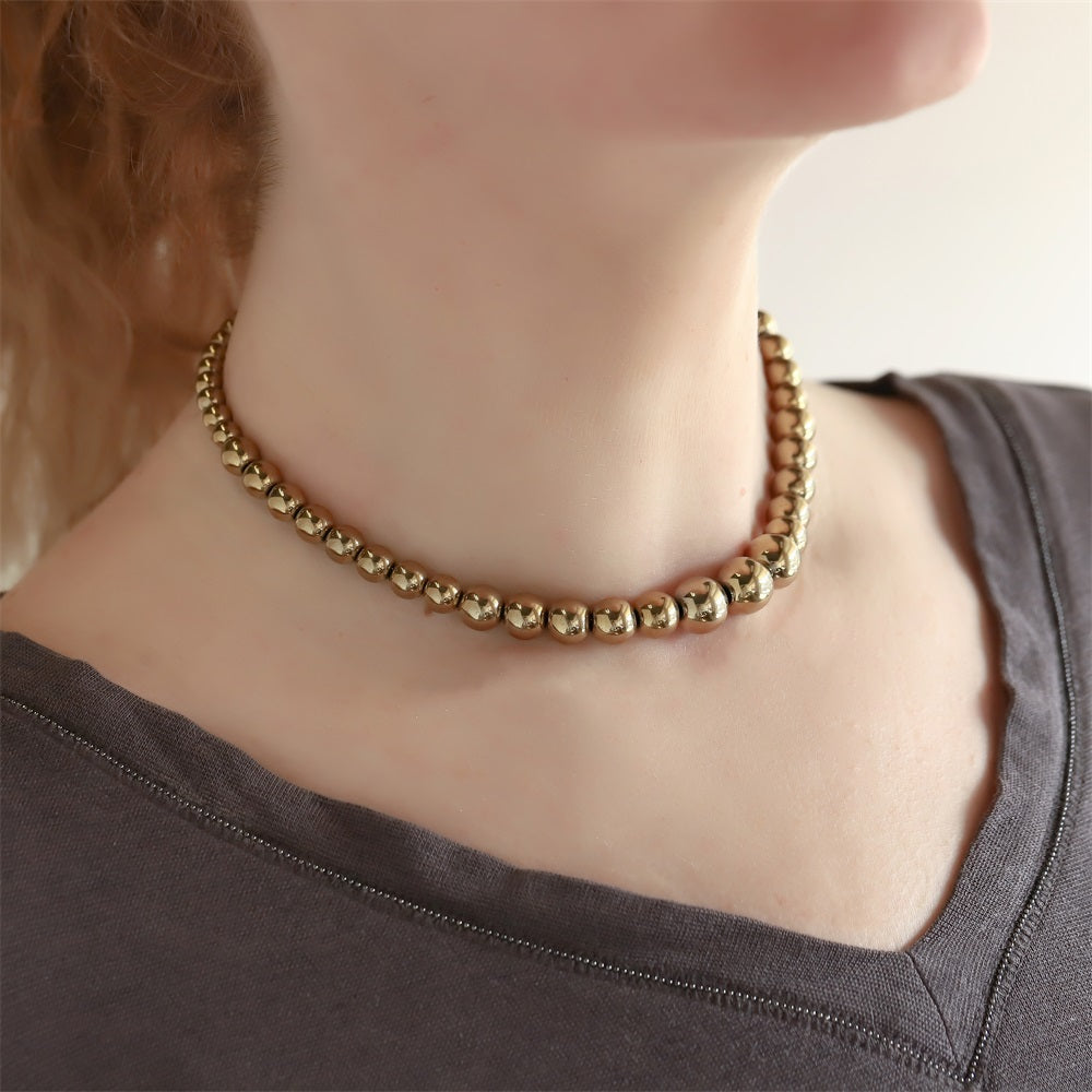 NSS1000 STAINLESS STEEL & HEMATITE BEADS NECKLACE