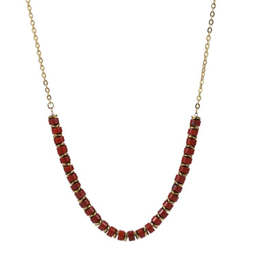 AAB Co stainless steel and hematite beads necklace with red stone, 14K gold finish