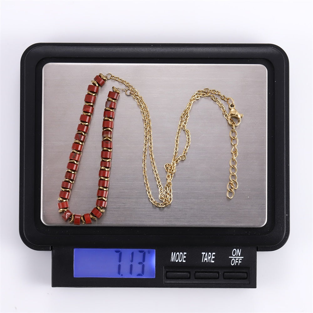 NSS1014 STAINLESS STEEL & HEMATITE BEADS NECKLACE WITH STONE