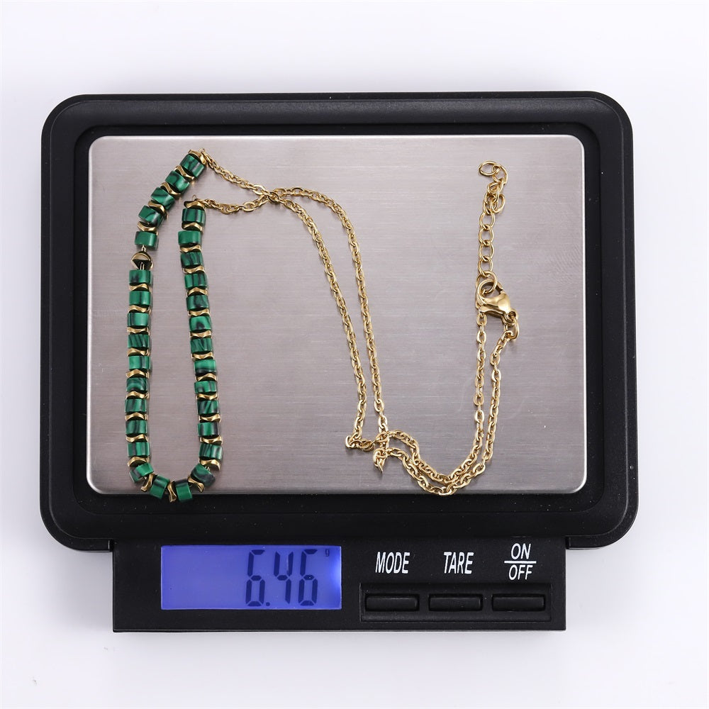 NSS1014 STAINLESS STEEL & HEMATITE BEADS NECKLACE WITH STONE