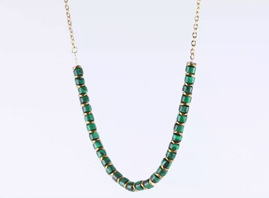 NSS1014 STAINLESS STEEL & HEMATITE BEADS NECKLACE WITH STONE