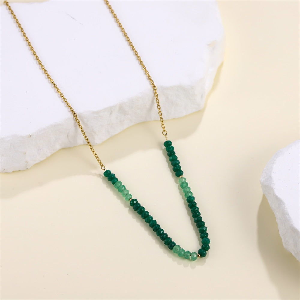 NSS1015 STAINLESS STEEL BEADS NECKLACE WITH DYED QUARTZITE IMITATION JADE