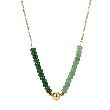 AAB Co stainless steel beads necklace with dyed quartzite imitation jade and natural green aventurine, 14K gold finish