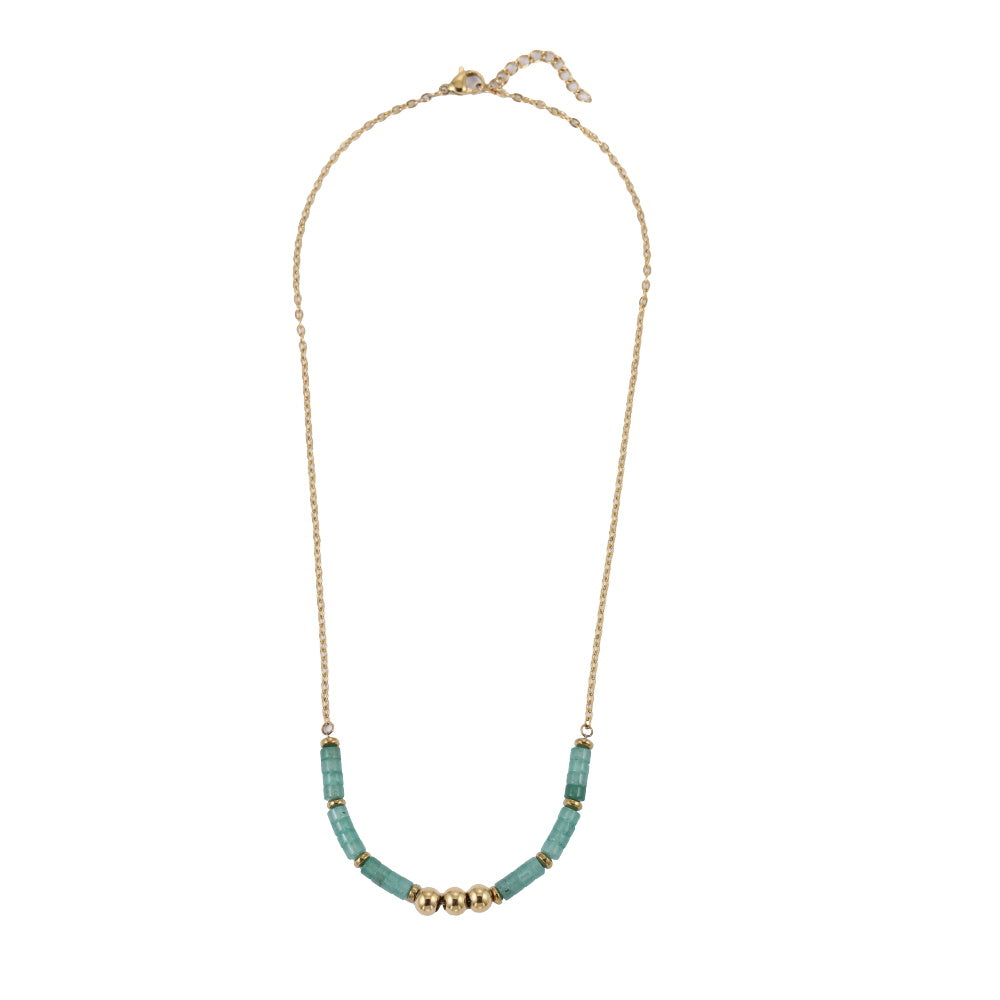 AAB Co stainless steel necklace with natural green aventurine and hematite beads, 14K gold finish