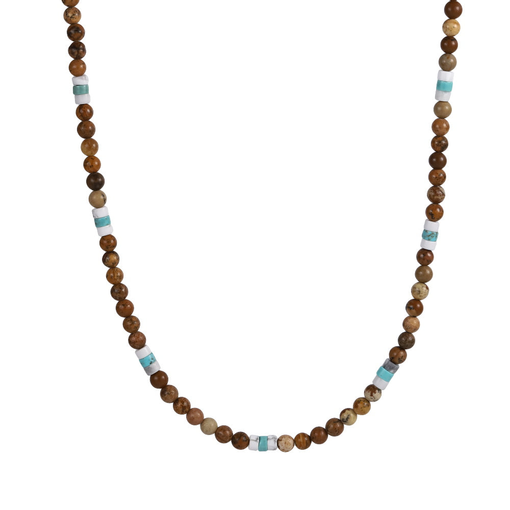 AAB Co. Stainless Steel Beaded Necklace with Picture Stone, White & Blue Turquoise