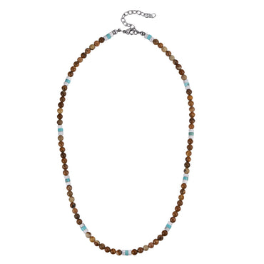 AAB Co. Stainless Steel Beaded Necklace with Picture Stone, White & Blue Turquoise