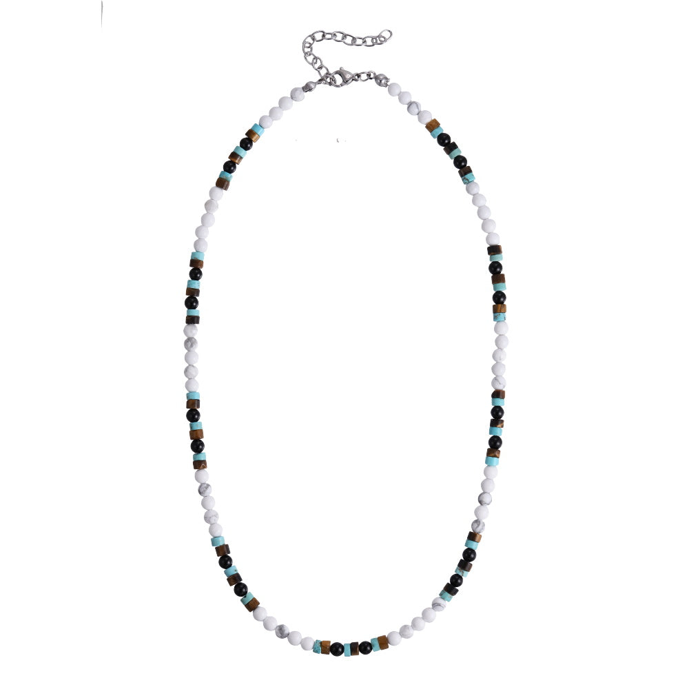 AAB Co. Stainless Steel Beaded Necklace with Yellow Tiger Eye, Black Onyx & Turquoise