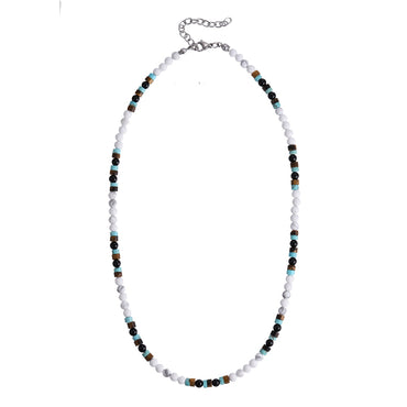 AAB Co. Stainless Steel Beaded Necklace with Yellow Tiger Eye, Black Onyx & Turquoise