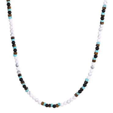 AAB Co. Stainless Steel Beaded Necklace with Yellow Tiger Eye, Black Onyx & Turquoise