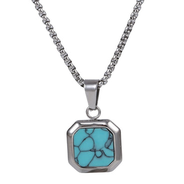 AAB Co. Stainless Steel Necklace with Square Synthetic Turquoise Pendant