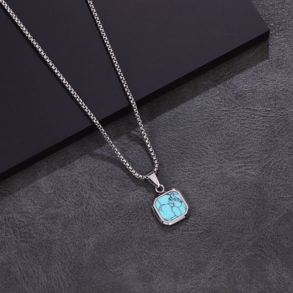 NSS1042 STAINLESS STEEL NECKLACE WITH SYNTHETIC TURQUOISE