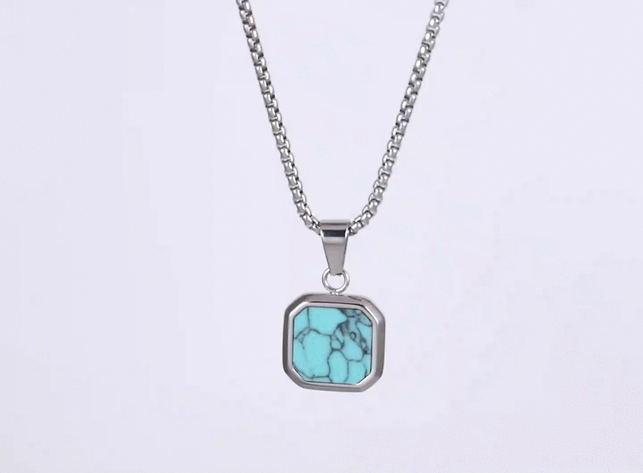 NSS1042 STAINLESS STEEL NECKLACE WITH SYNTHETIC TURQUOISE
