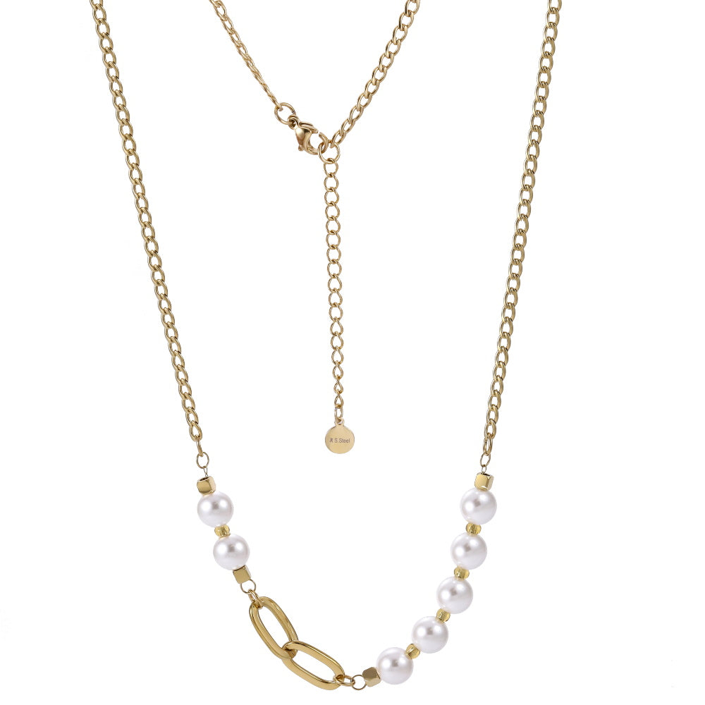 Layered shell pearl necklace with 14K gold stainless steel - AAB Jewelry
