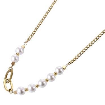 Layered shell pearl necklace with 14K gold stainless steel - AAB Jewelry
