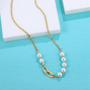 NSS1044 STAINLESS STEEL NECKLACE WITH SHELL PEARL