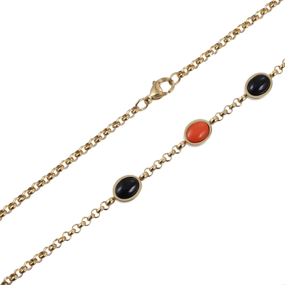 NSS1045 STAINLESS STEEL NECKLACE WITH OVAL STONE