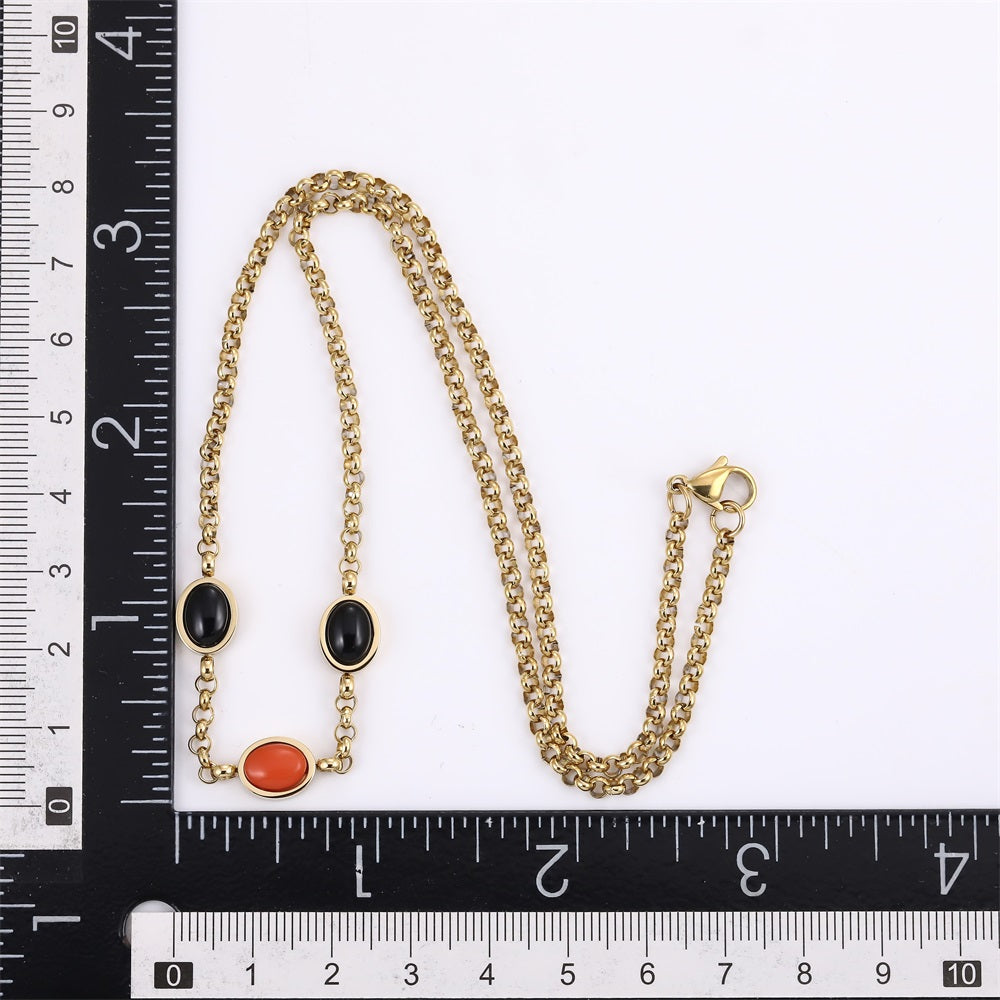 NSS1045 STAINLESS STEEL NECKLACE WITH OVAL STONE