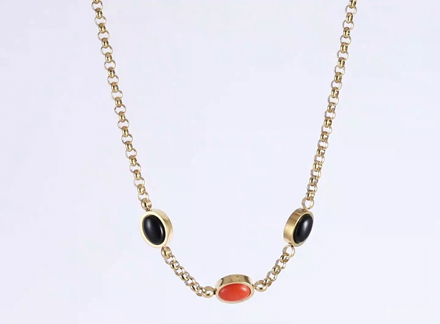 NSS1045 STAINLESS STEEL NECKLACE WITH OVAL STONE