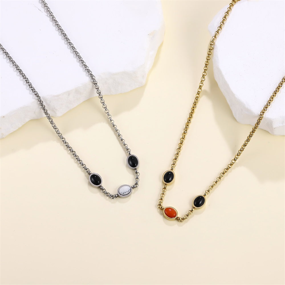 NSS1045 STAINLESS STEEL NECKLACE WITH OVAL STONE
