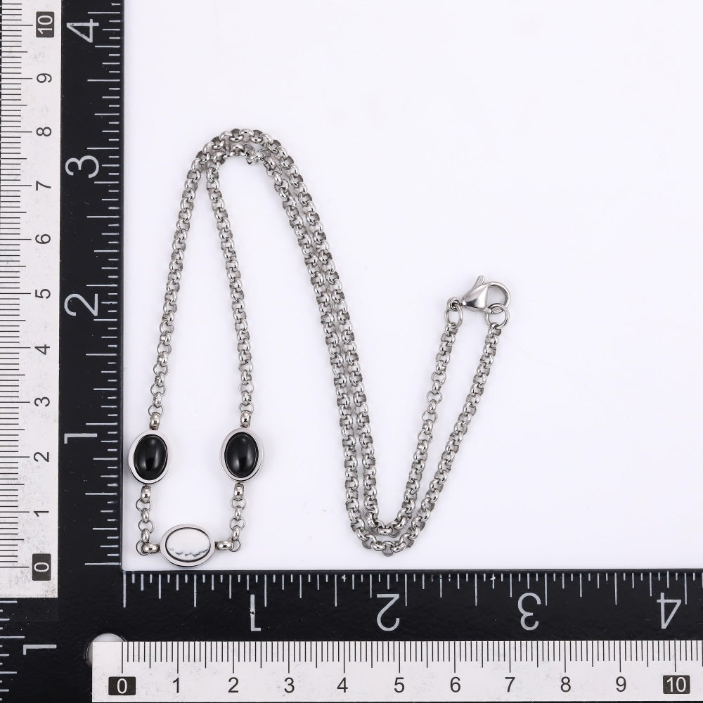 NSS1045 STAINLESS STEEL NECKLACE WITH OVAL STONE