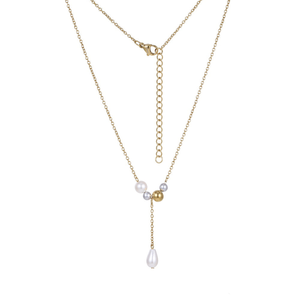NSS1046 STAINLESS STEEL NECKLACE WITH SHELL PEARL