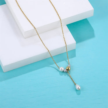 NSS1046 STAINLESS STEEL NECKLACE WITH SHELL PEARL