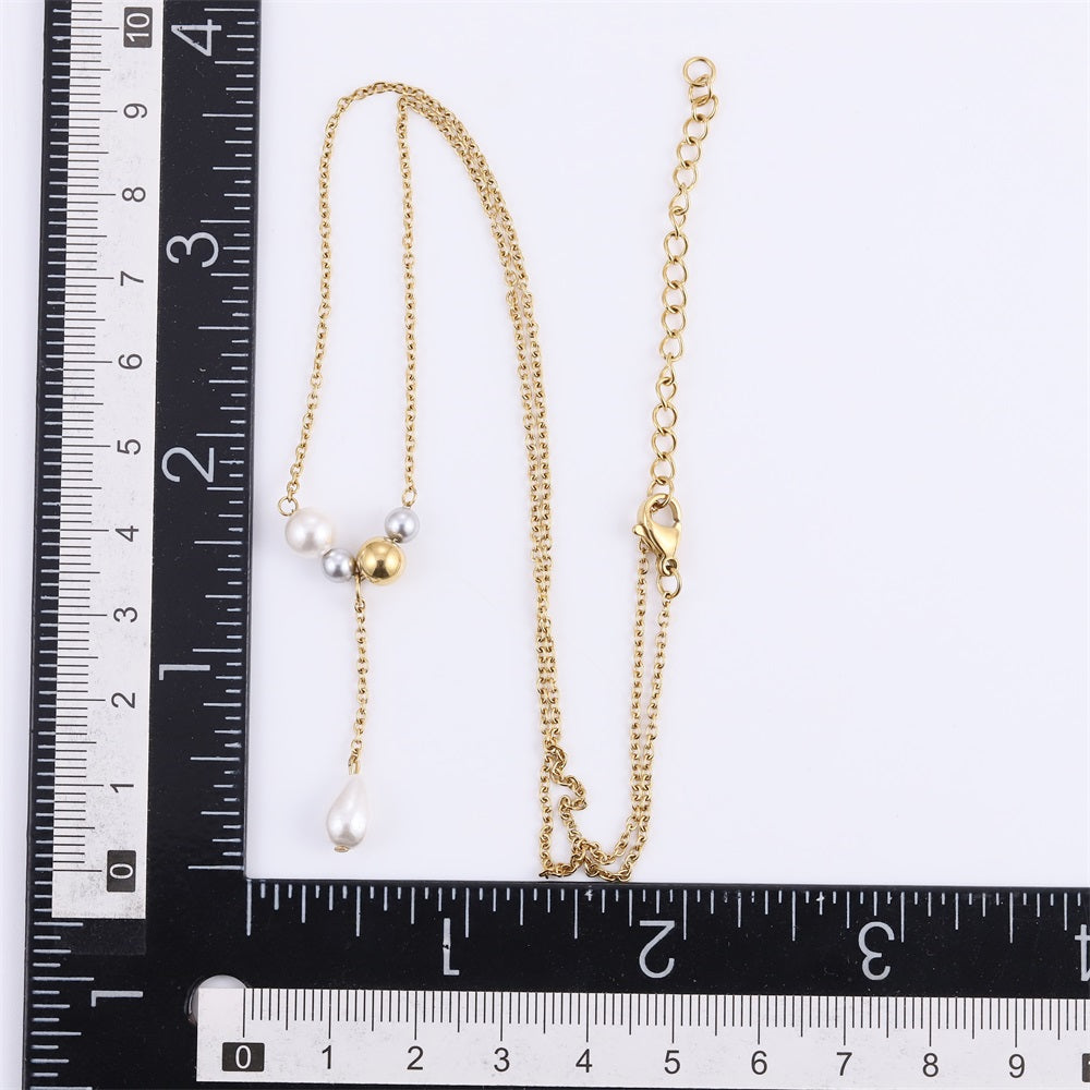 NSS1046 STAINLESS STEEL NECKLACE WITH SHELL PEARL