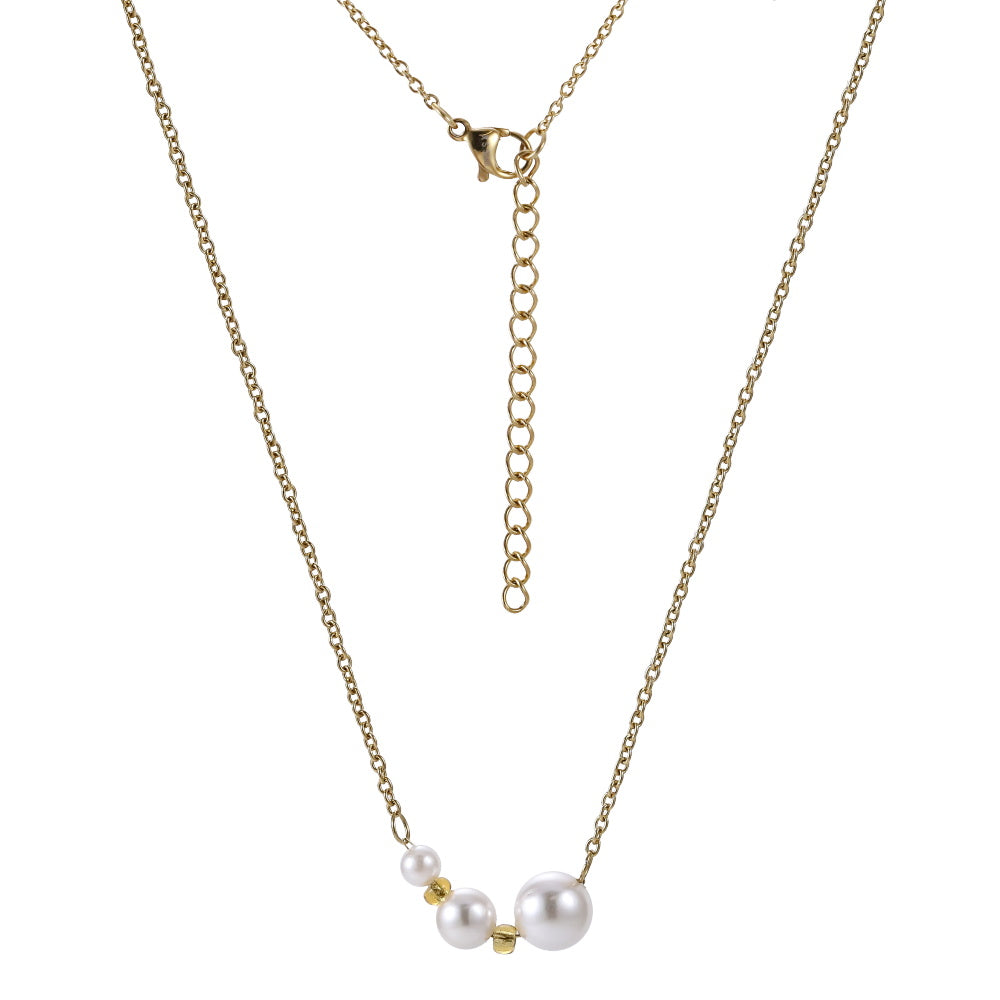 Minimalist round shell pearl necklace with layered gold chain -AAB Jewelry
