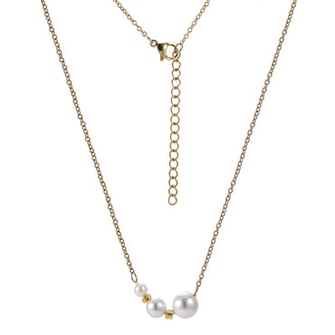 Minimalist round shell pearl necklace with layered gold chain -AAB Jewelry
