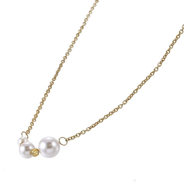 Minimalist round shell pearl necklace with layered gold chain -AAB Jewelry
