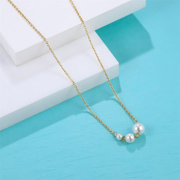 NSS1047 STAINLESS STEEL NECKLACE WITH ROUND SHELL PEARL