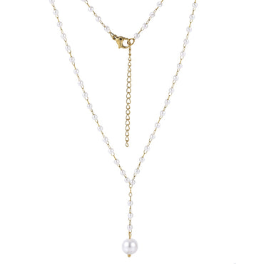 NSS1048 STAINLESS STEEL NECKLACE WITH PLASTIC PEARL & SHELL PEARL