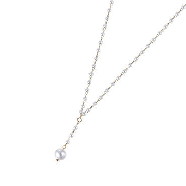 NSS1048 STAINLESS STEEL NECKLACE WITH PLASTIC PEARL & SHELL PEARL