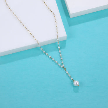NSS1048 STAINLESS STEEL NECKLACE WITH PLASTIC PEARL & SHELL PEARL