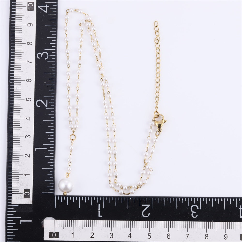 NSS1048 STAINLESS STEEL NECKLACE WITH PLASTIC PEARL & SHELL PEARL