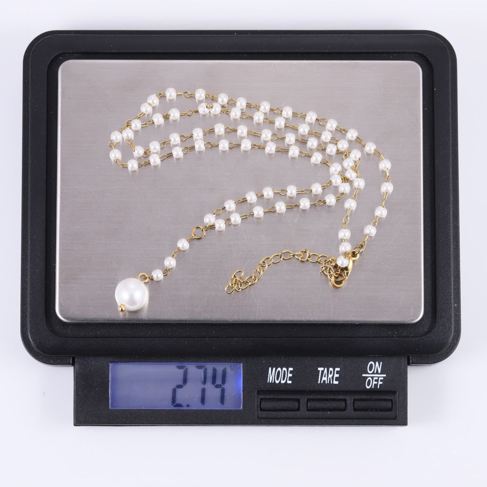 NSS1048 STAINLESS STEEL NECKLACE WITH PLASTIC PEARL & SHELL PEARL