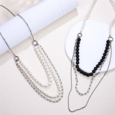 NSS1049 STAINLESS STEEL MULTI CHAIN NECKLACE WITH BEADS