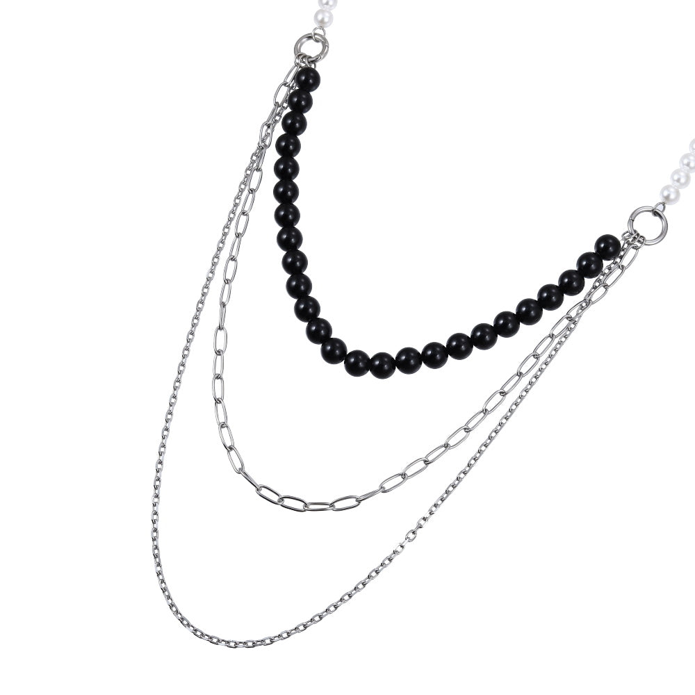 NSS1049 STAINLESS STEEL MULTI CHAIN NECKLACE WITH BEADS