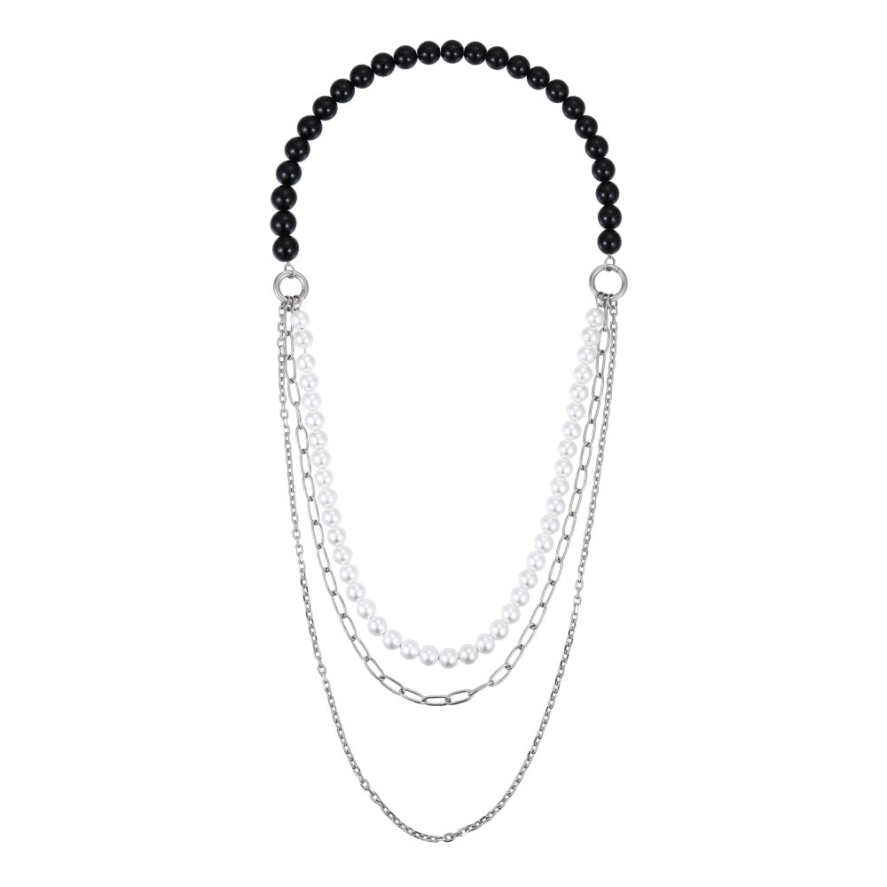 Black Pearls Lucy & BIGHAPY たりさん専用 NSS1049 STAINLESS STEEL MULTI CHAIN NECKLACE WITH BEADS
