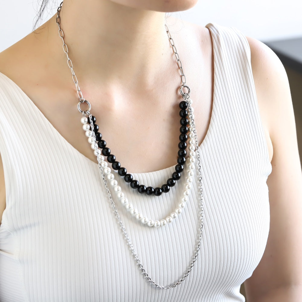 NSS1049 STAINLESS STEEL MULTI CHAIN NECKLACE WITH BEADS