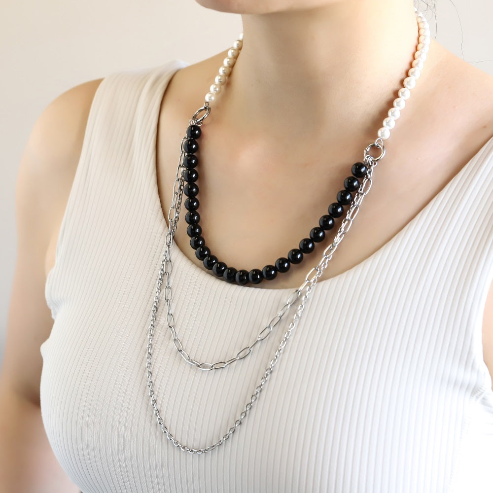 NSS1049 STAINLESS STEEL MULTI CHAIN NECKLACE WITH BEADS