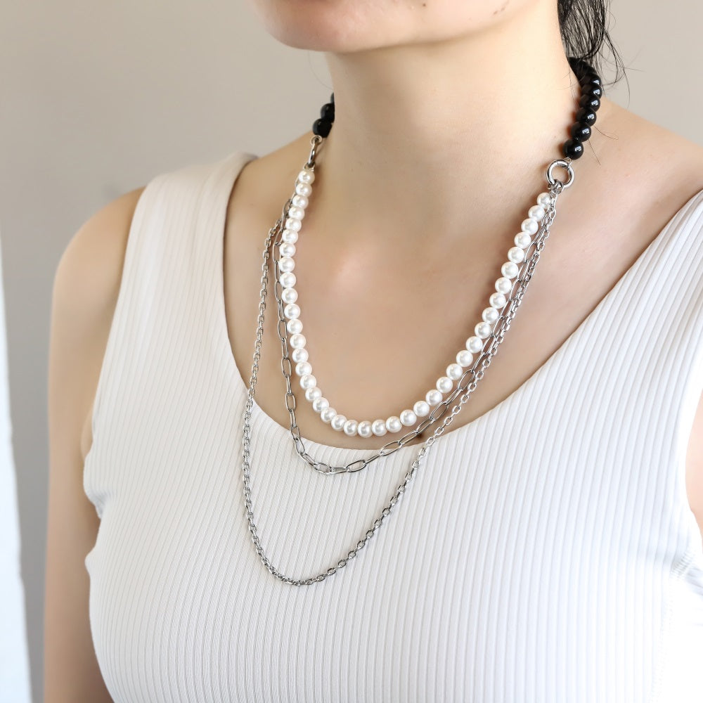 NSS1049 STAINLESS STEEL MULTI CHAIN NECKLACE WITH BEADS