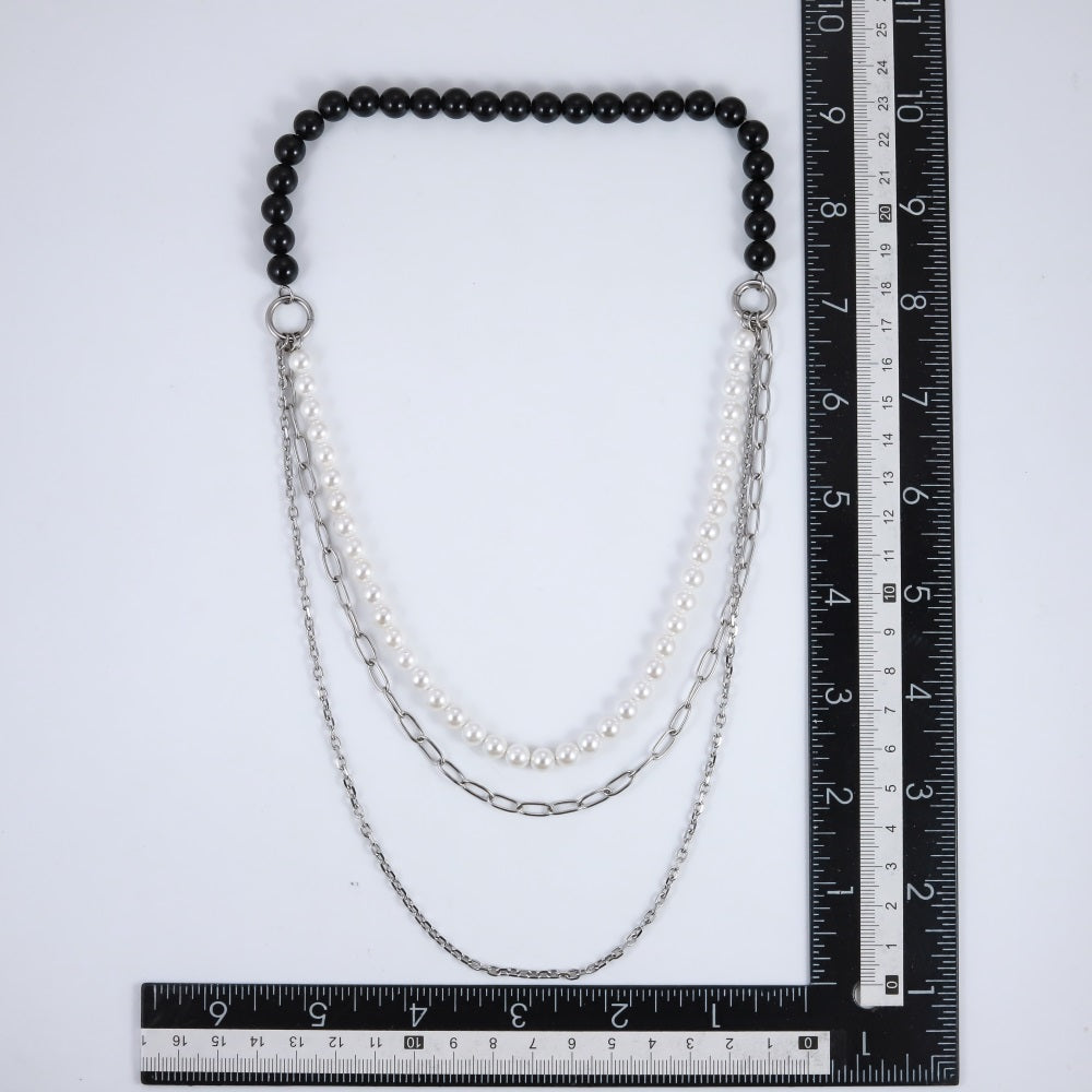 NSS1049 STAINLESS STEEL MULTI CHAIN NECKLACE WITH BEADS