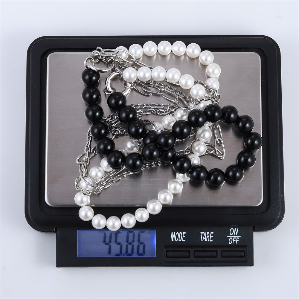 NSS1049 STAINLESS STEEL MULTI CHAIN NECKLACE WITH BEADS